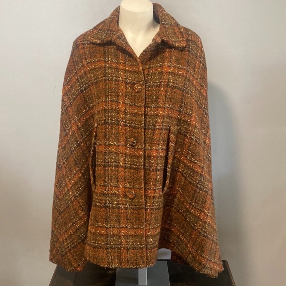 Vintage 1960s Arthur Armstrong Scottish Wool Cloak Cape | Hawick Scotland Orange
